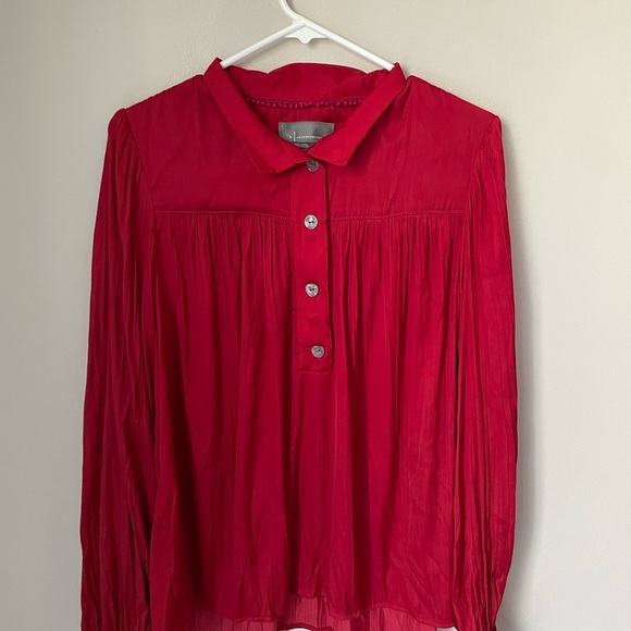 Anthropologie Red Pleated Long Sleeve Blouse Size Large - Picture 1 of 8